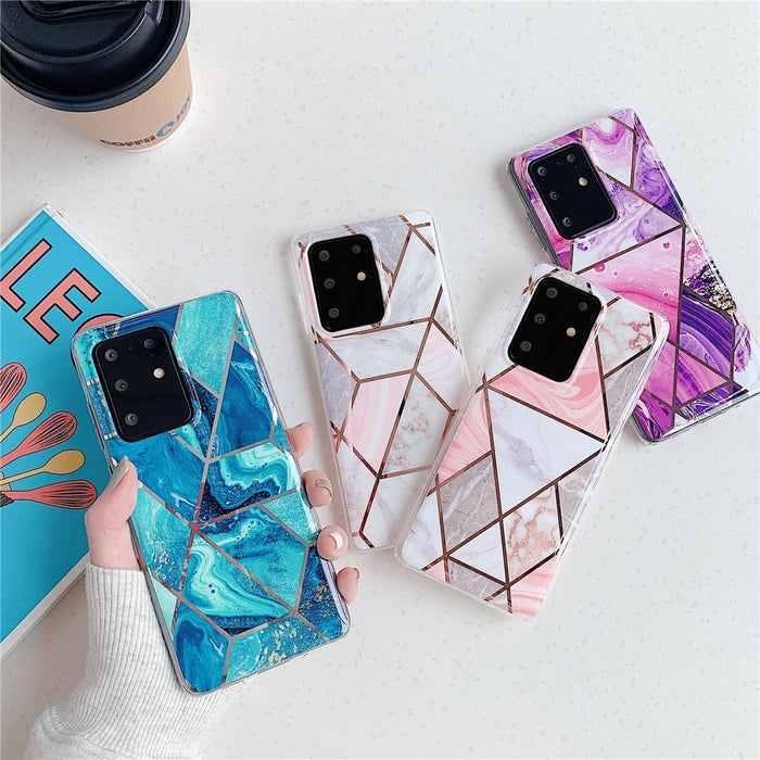 Anymob Samsung Pink Geometric Marble Phone Case Silicone Cover