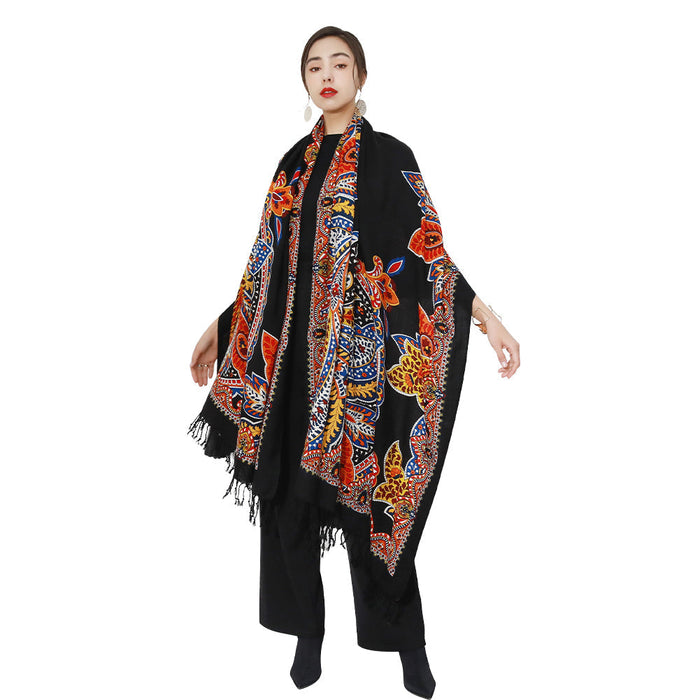 Anyyou 100% Merino Wool Black Neck Wrap Silk Satin Large Winter Scarf Pashmina Shawl Bandana Perfect For Women Ladies Fashion Style