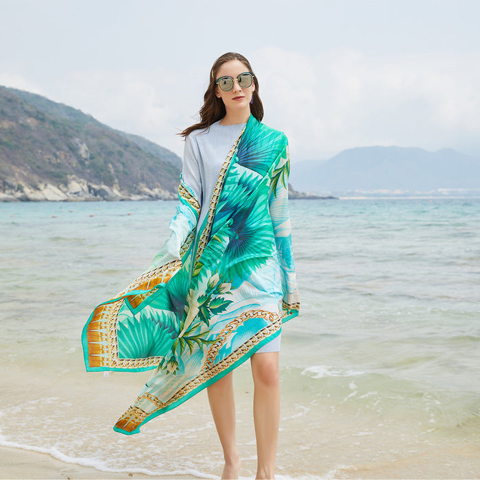 Anyyou 100% Mulberry Silk Vivid Green Long Scarf Luxury Brand Women Beach Shawl Wear Swimwear Pashimina Face Shield Foulard