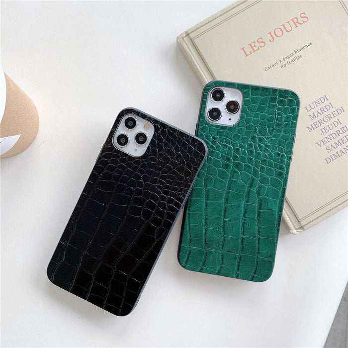 Anymob iPhone Case Black Crocodile Texture Cover Silicone Back Shells Compatible
