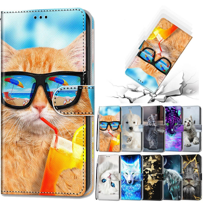 Anymob Samsung Werewolf Cute Animal Painted Leather Phone Case Flip Wallet Phone Bag Cover