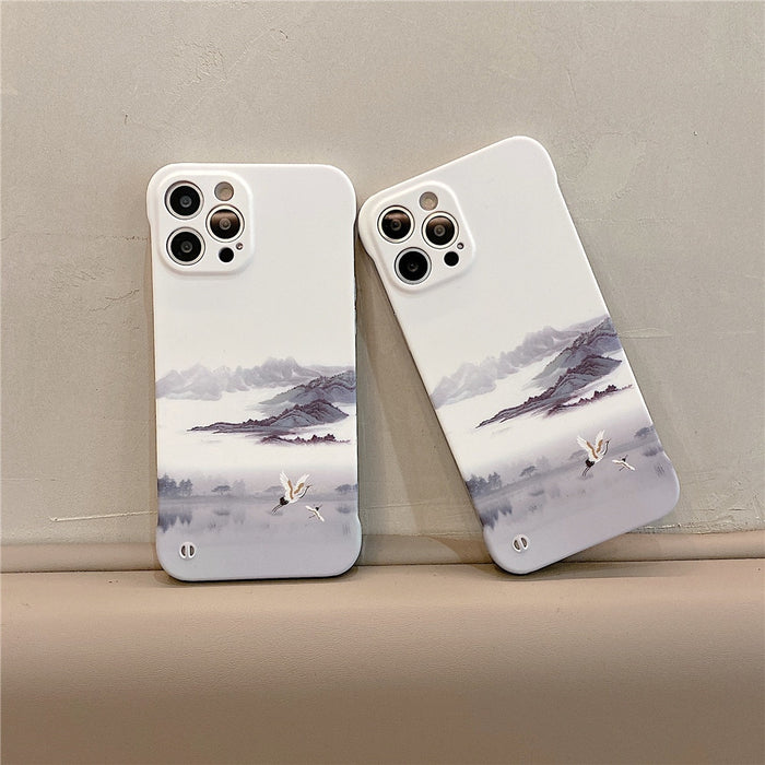 Anymob iPhone Case Blue and White Ink Painting Mountain Peak Liquid Texture Plastic Cover Rimless