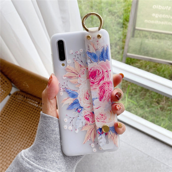 Anymob Samsung Cherry Blossom Flowers Case Wrist Strap Cover