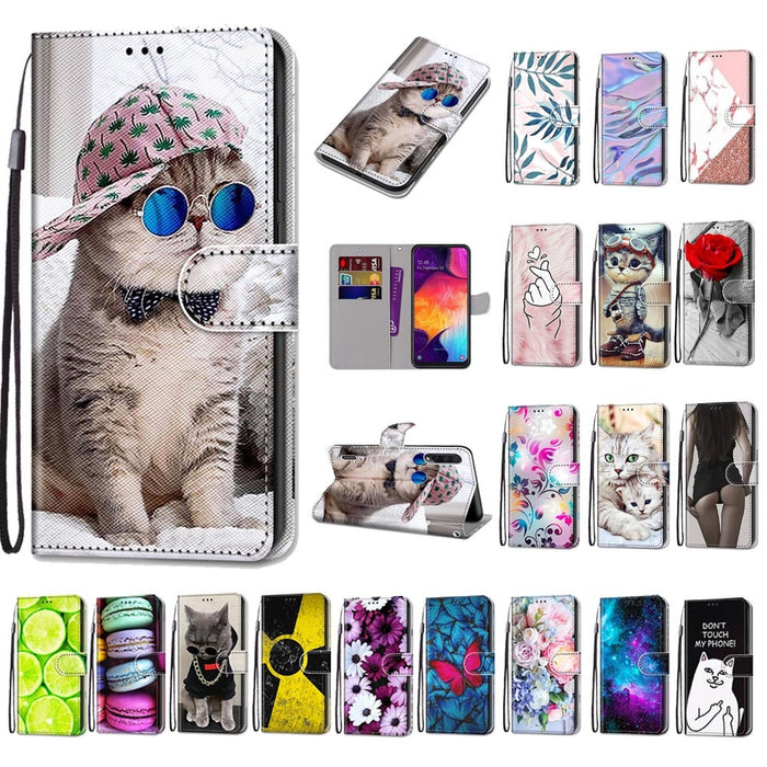 Anymob Samsung Case Multicolor Luxury Painted Flip Cute Playful Cat Wallet Phone Cover