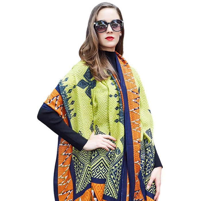 Anyyou 100% Pure Merino Wool Green Facet Pattern Stylish Poncho Winter Large Scarf With Trendy Pashmina Shawl Bandana For Womenfashion Design