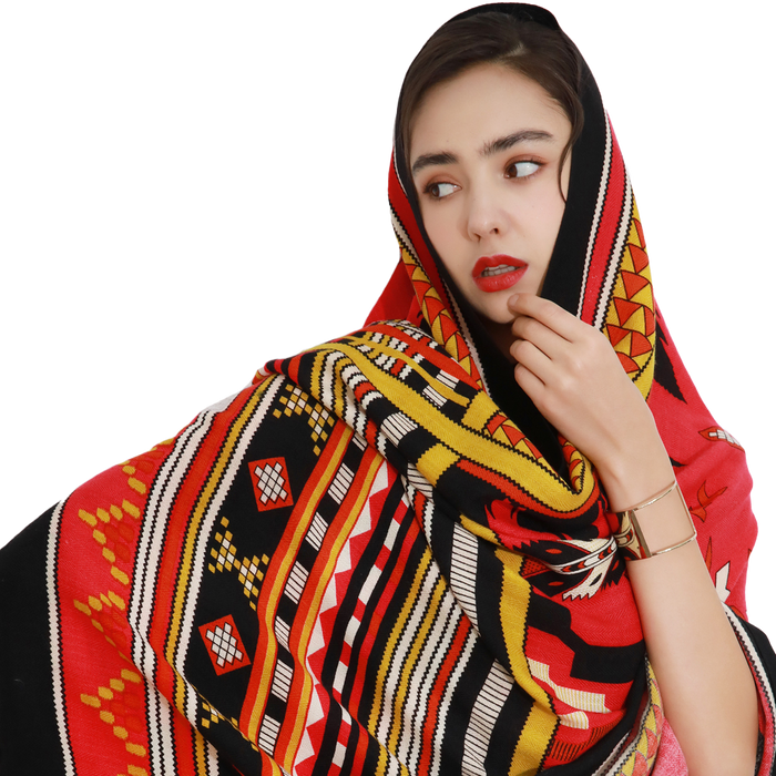 Anyyou 100% Merino Wool Red Native West  Silk Satin Large Winter Scarf Pashmina Shawl Bandana Perfect For Women Ladies Fashion Style