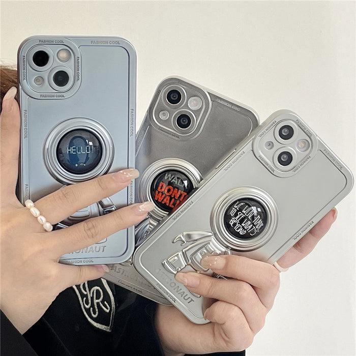 Anymob iPhone Case Silver Chromed Astronaut Foldable Holder Phone Cover