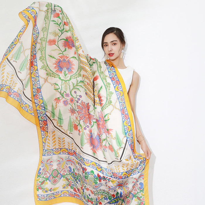 Anyyou 100% Mulberry Silk Yellow Long Scarf Luxury Brand Women Beach Shawl Wear Swimwear Pashimina Face Shield Foulard