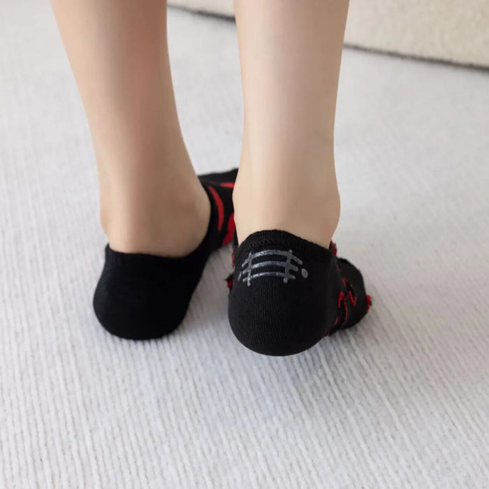 Anysox 5 Pairs Size 36-39 Black with Red Hearts Fashion Socks High Quality Breathable Cotton Foor Wear for Ladies