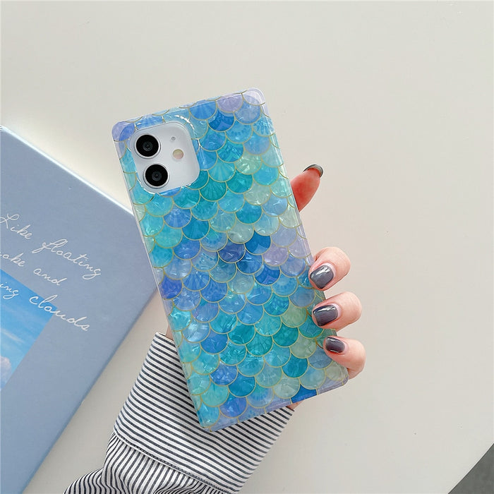 Anymob iPhone Blue Soft Silicone Phone Case Pattern Geometric Fish Scales Cover