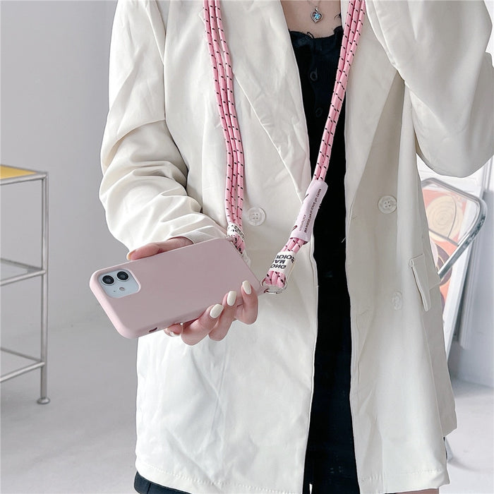 Anymob iPhone Peach Crossbody Lanyard Neck Strap Cord Case Matte Soft Silicone Cover