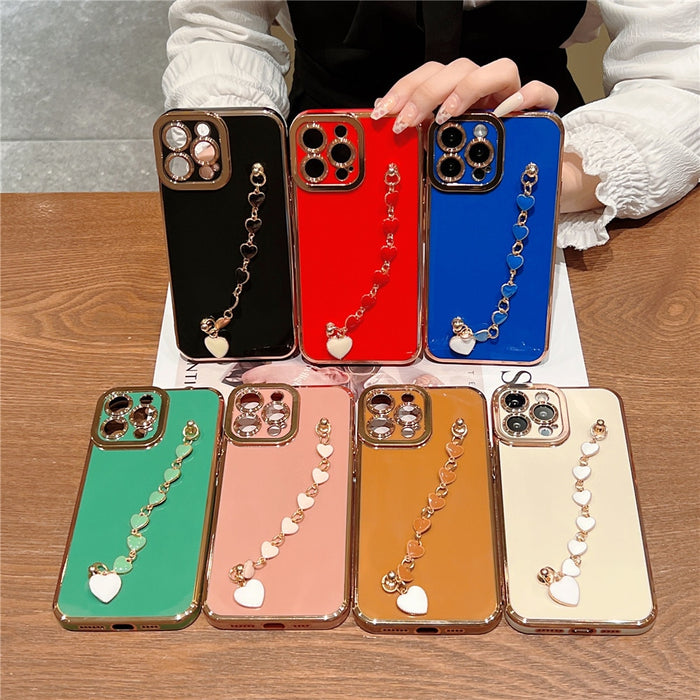 Anymob iPhone Case Mustard Electroplated Heart Bracelet Camera Protection Chain Cover