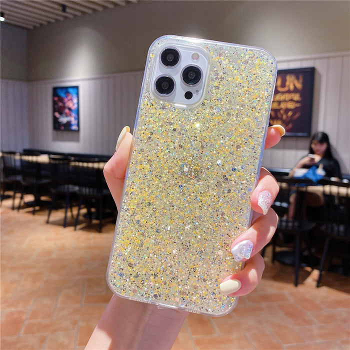 Anymob iPhone Case White Star Glitter Soft Shockproof Silicon Phone Cover Shell