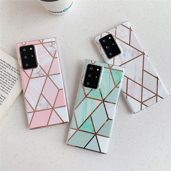 Anymob Samsung White Geometry Marble Case Silicon Phone Cover