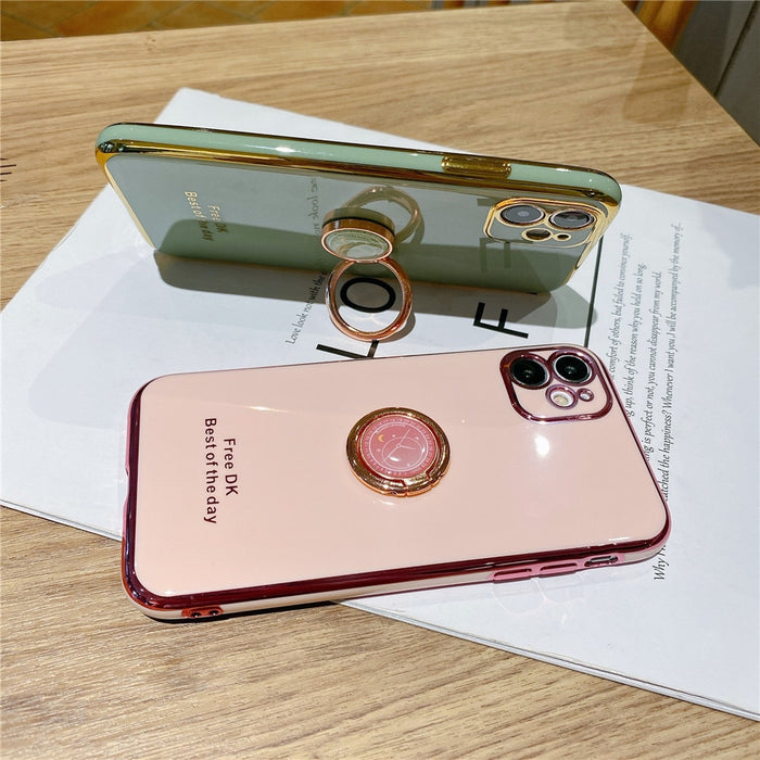 Anymob iPhone Case Pink Electroplating Ring Holder Soft Phone Cover Protection