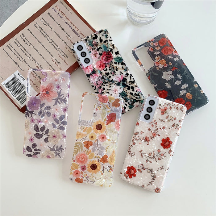 Anymob Samsung Violet And Orange Flowers Silicone Dream Shell Pattern Case Shockproof Back Cover
