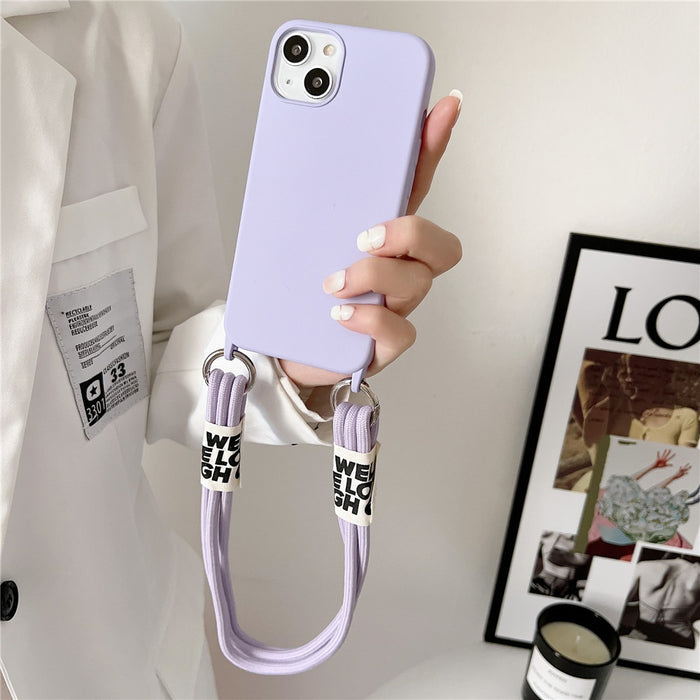 Anymob iPhone Case White Lanyard Strap Soft Silicon Wristband Rope Matte Cover