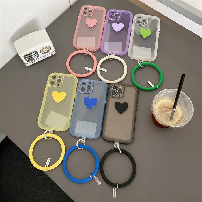 Anymob iPhone Case Purple 3D Love Heart Silicone Wristband Transparent Soft Bumper Back Cover