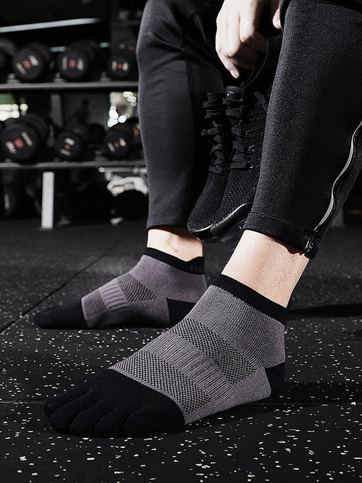 Anysox 5 Pairs One Size 36-42 Gray Men's Socks Cotton Breathable Sports Sweat Absorption Five-toe Anti-friction Back Short Tube