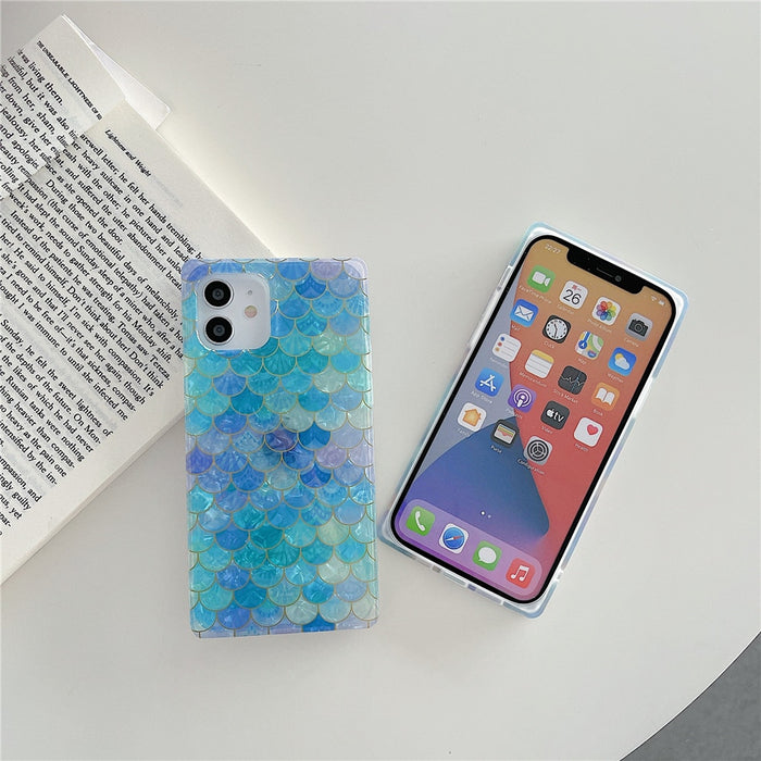 Anymob iPhone Blue Soft Silicone Phone Case Pattern Geometric Fish Scales Cover