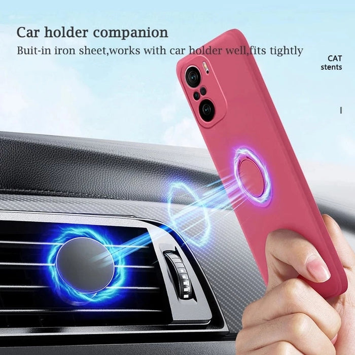 Anymob Xiaomi Redmi Case Neon Blue Stand Ring Holder Strap Liquid Silicon Cover Phone Protection