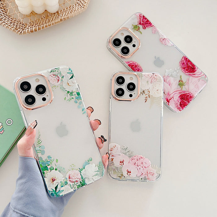 Anymob iPhone Pink Rose Flowers Phone Case Plating Shockproof Cover