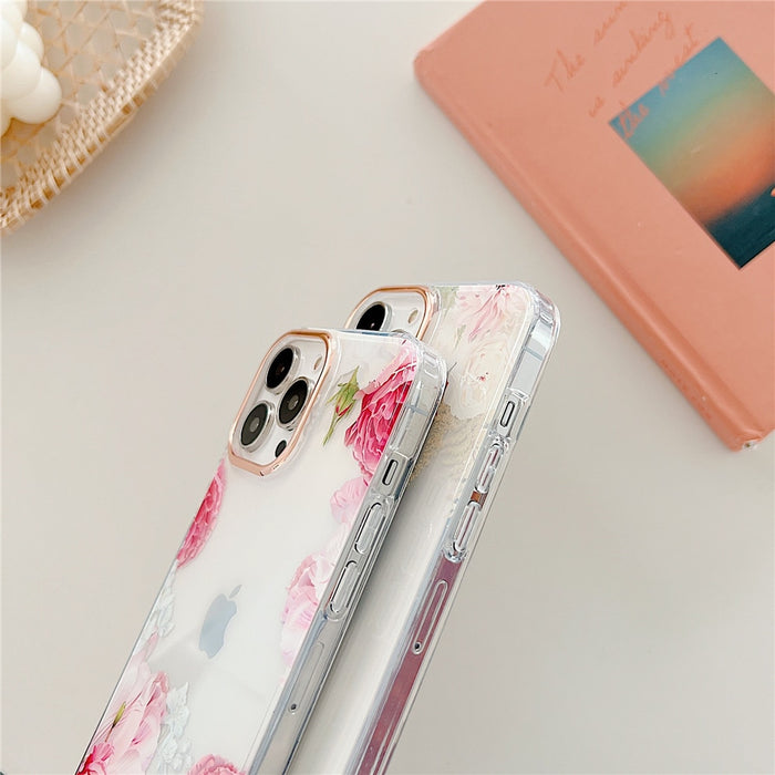 Anymob iPhone Pink Rose Flowers Phone Case Plating Shockproof Cover