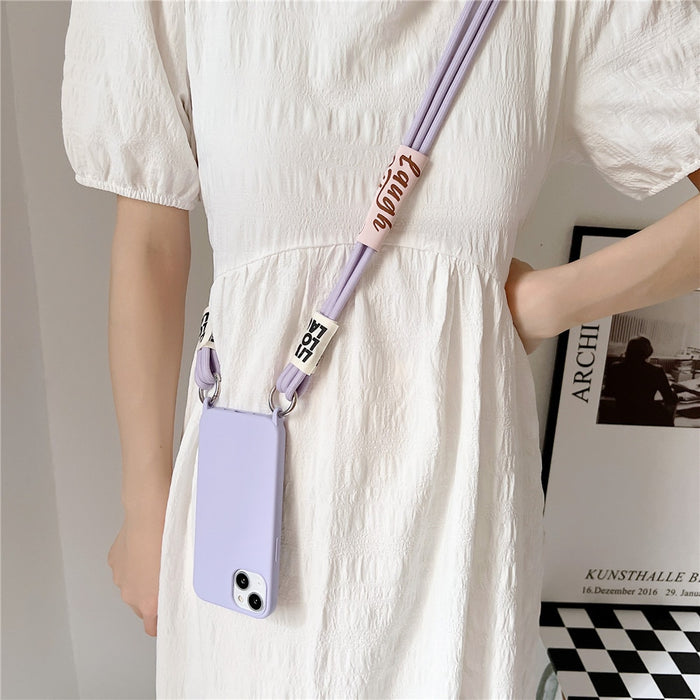 Anymob iPhone Lavender Crossbody Lanyard Neck Strap Cord Case Matte Soft Silicone Cover