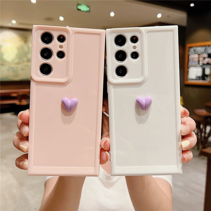 Anymob Samsung White With Violet Cute 3D Love Heart Case Shockproof Soft Silicone Phone Back Cover