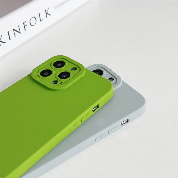 Anymob iPhone Case Dark Green Luxury Soft Liquid Silicone Lens Protection Shockproof Bumper Back Cover
