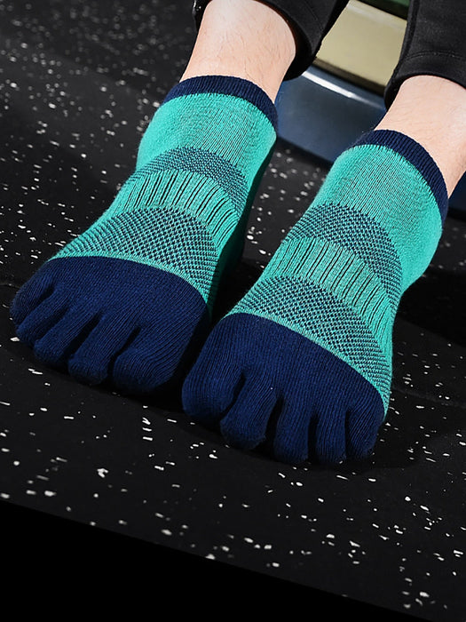 Anysox 5 Pairs One Size 36-42 Blue Men's Socks Cotton Breathable Sports Sweat Absorption Five-toe Anti-friction Back Short Tube