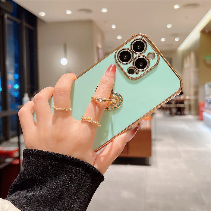Anymob iPhone Case Mint Green Plating Love Heart Ring Holder Kickstand Soft Silicone Cover