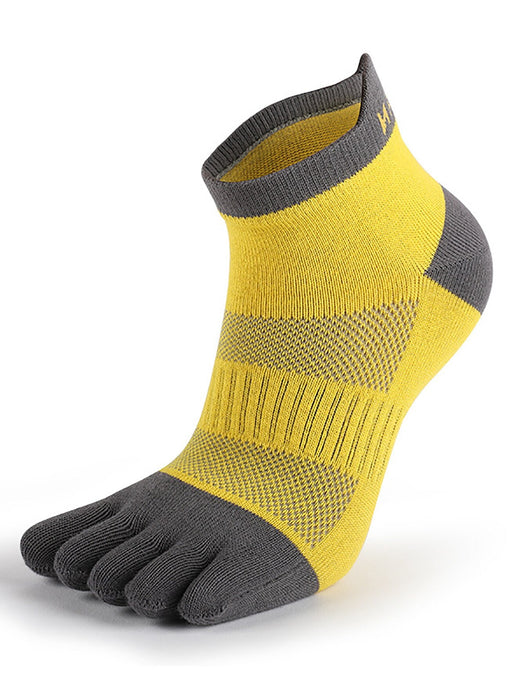 Anysox 5 Pairs One Size 36-42 Yellow Men's Socks Cotton Breathable Sports Sweat Absorption Five-toe Anti-friction Back Short Tube