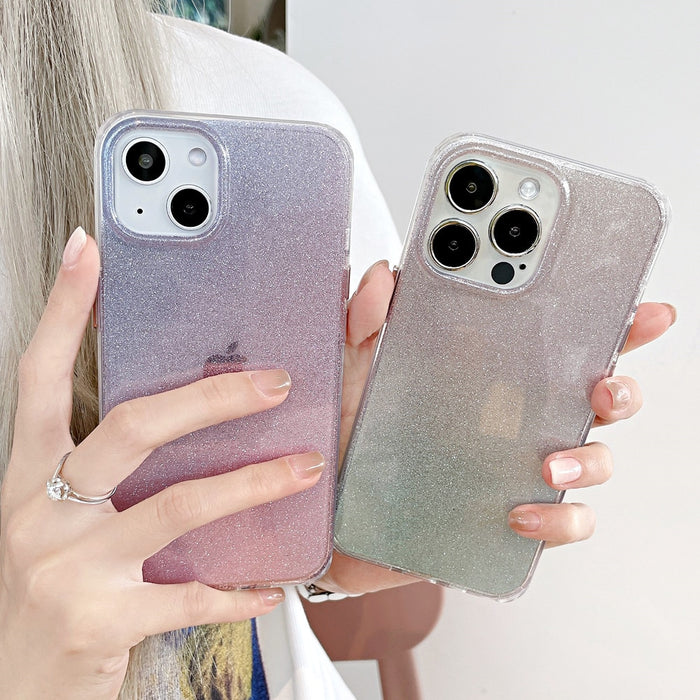 Anymob iPhone Red And Silver Gradient Rainbow Clear Phone Case Shiny Glitter Transparent Soft Silicone Cover