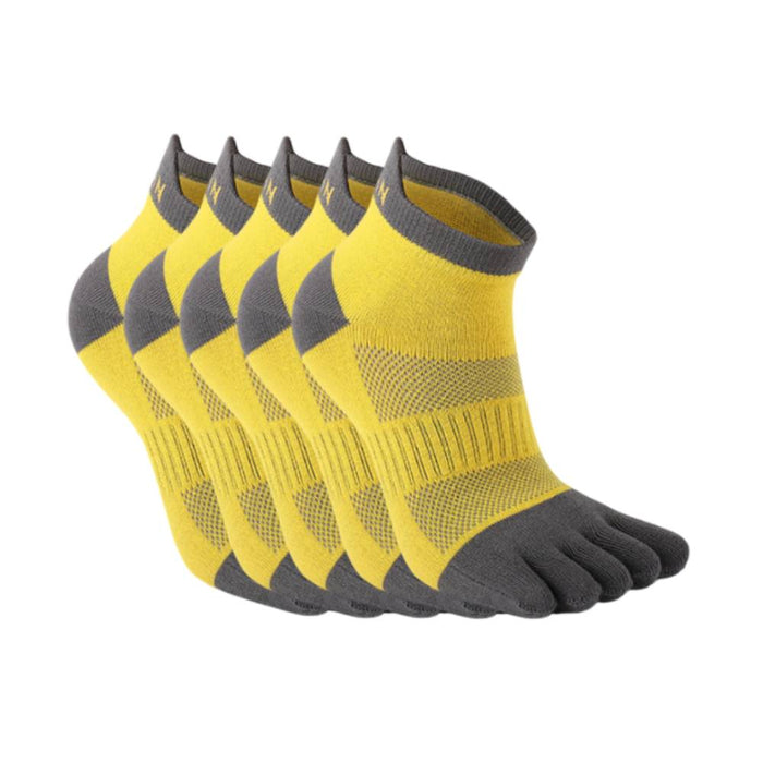 Anysox 5 Pairs One Size 36-42 Yellow Men's Socks Cotton Breathable Sports Sweat Absorption Five-toe Anti-friction Back Short Tube