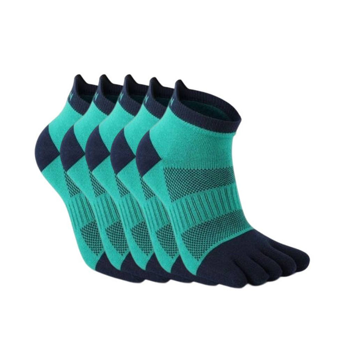 Anysox 5 Pairs One Size 36-42 Blue Men's Socks Cotton Breathable Sports Sweat Absorption Five-toe Anti-friction Back Short Tube