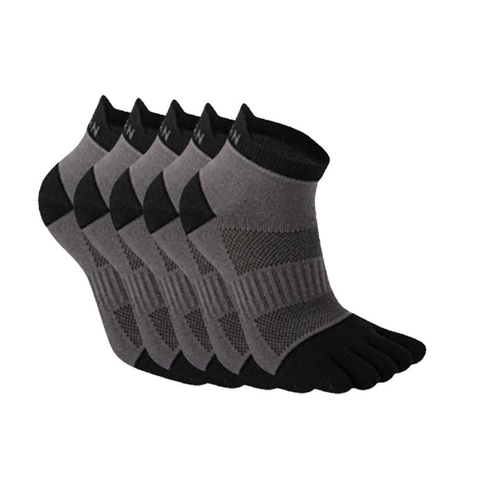 Anysox 5 Pairs One Size 36-42 Gray Men's Socks Cotton Breathable Sports Sweat Absorption Five-toe Anti-friction Back Short Tube