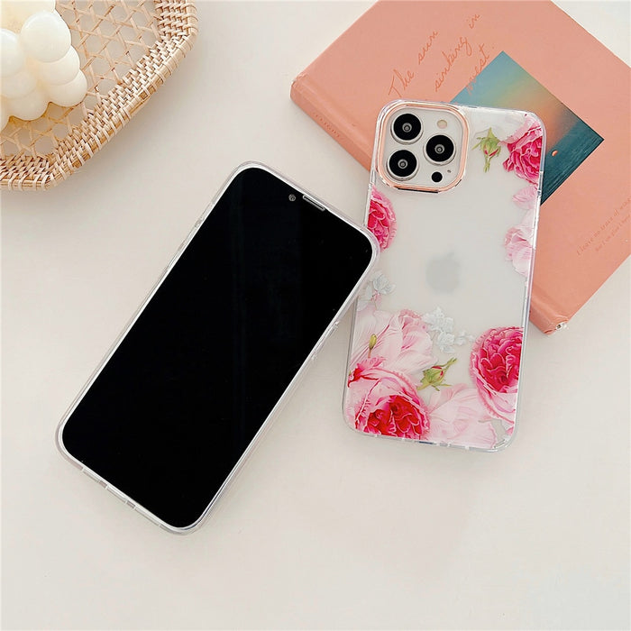 Anymob iPhone Pink Rose Flowers Phone Case Plating Shockproof Cover