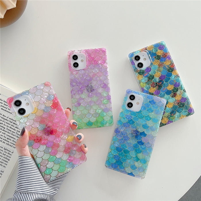 Anymob iPhone Blue Soft Silicone Phone Case Pattern Geometric Fish Scales Cover