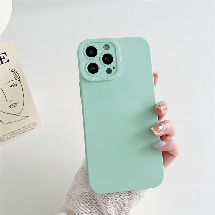 Anymob iPhone Case Pastel Green Luxury Soft Liquid Silicone Lens Protection Shockproof Bumper Back Cover