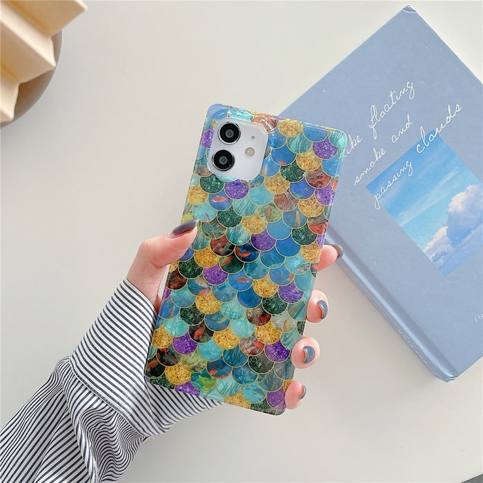 Anymob iPhone Blue Soft Silicone Phone Case Pattern Geometric Fish Scales Cover