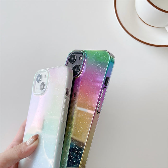 Anymob iPhone Case White Shining Glitter Gradient Transparent Bling Shockproof Hard PC Cover