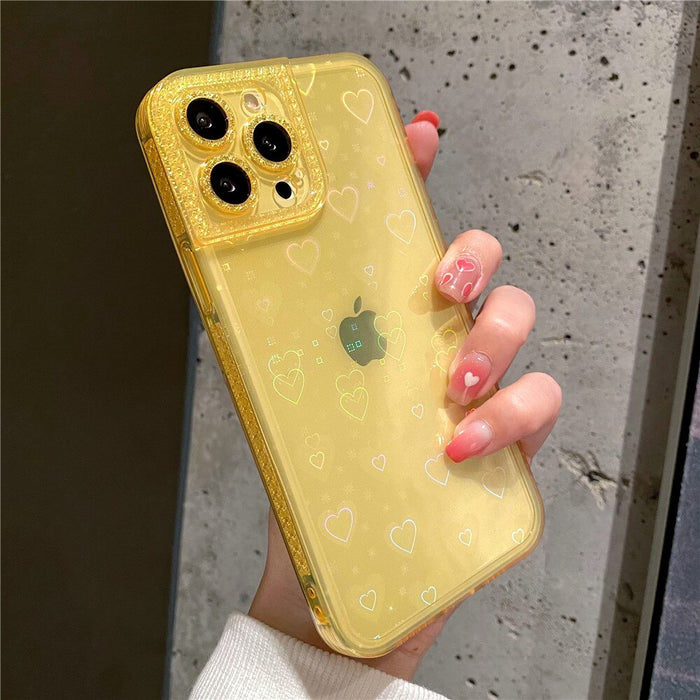 Anymob iPhone Yellow Holographic Love Heart Clear Phone Case Transparent Cover