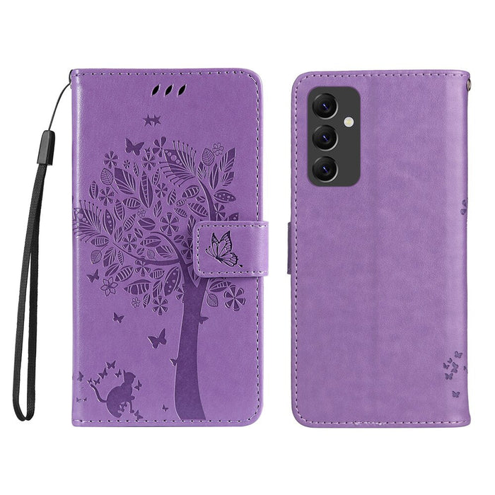 Anymob Samsung Case Purple Tree Luxury Wallet Phone Flip Leather Cover With Card Slot Protection