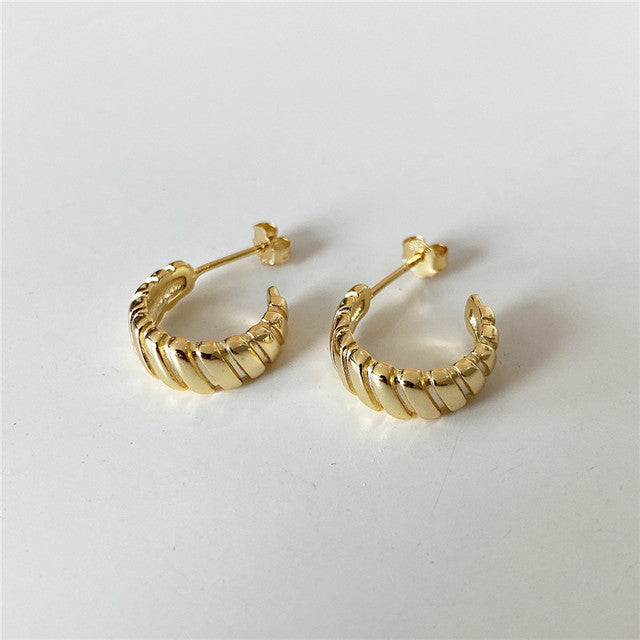 Anyco Earrings Gold Plated Minimalist Chic Golden Thick Gear Stud  For Women Girl Perfect Fashion Stylish Accessories Jewelry Gifts