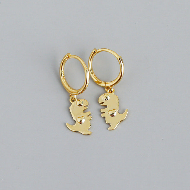 Anyco Earrings Gold Plated Bohemian Creative Cute Punk Dinosaur Stud For Women Girl Perfect Fashion Stylish Accessories Jewelry Gifts