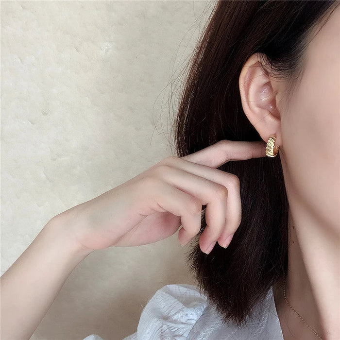 Anyco Earrings Gold Plated Minimalist Chic Golden Thick Gear Stud  For Women Girl Perfect Fashion Stylish Accessories Jewelry Gifts