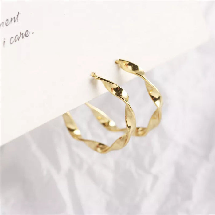 Anyco Earrings Gold Plated Minimalist Round Circle Rotating Twist Stud For Women Girl Perfect Fashion Stylish Accessories Jewelry Gifts