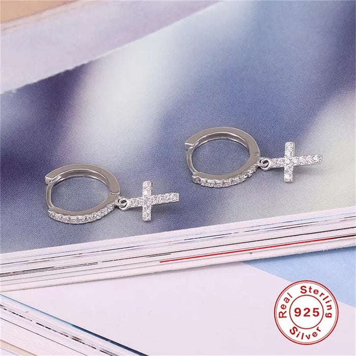 Anyco Earrings Gold Plated Trendy Geometric White Zircon Cross Stud For Women Teen Fashion Stylish Accessories Jewelry Gifts