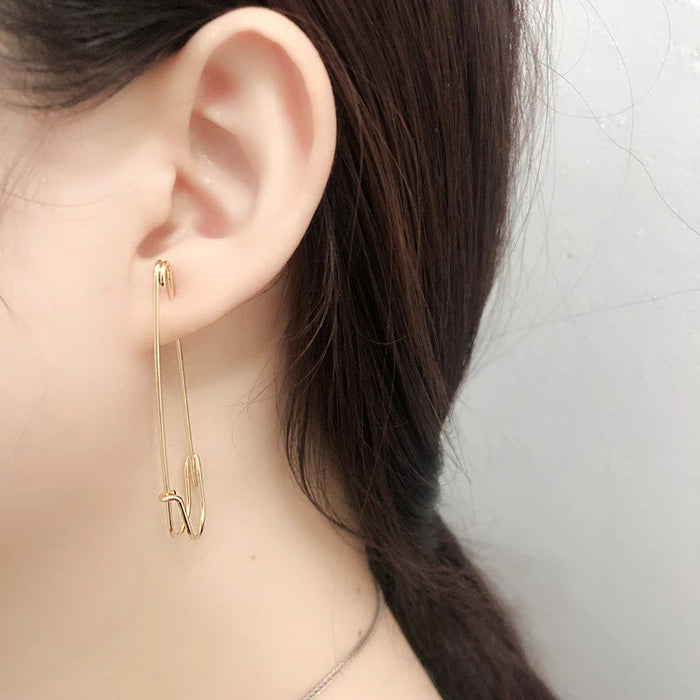 Anyco Earrings Gold Plated Punk Personality Minimalist Pin Stud For Women Girl Teen Fashion Stylish Accessories Jewelry Gifts